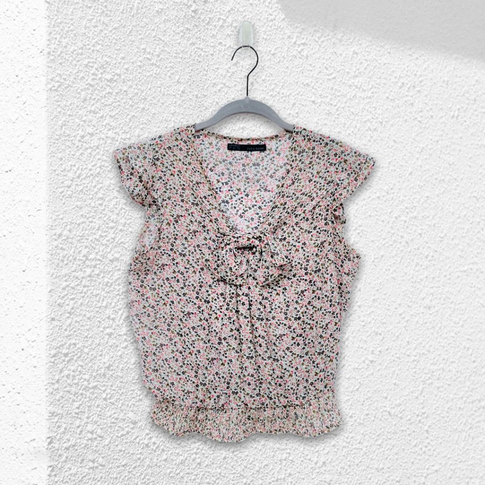 Zara Floral Blouse Top Size XL